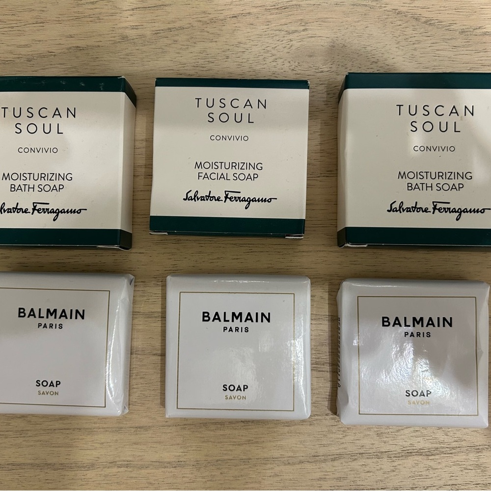 Balmain Paris + Salvatore Ferragamo 6 piece Soap Set brand new!